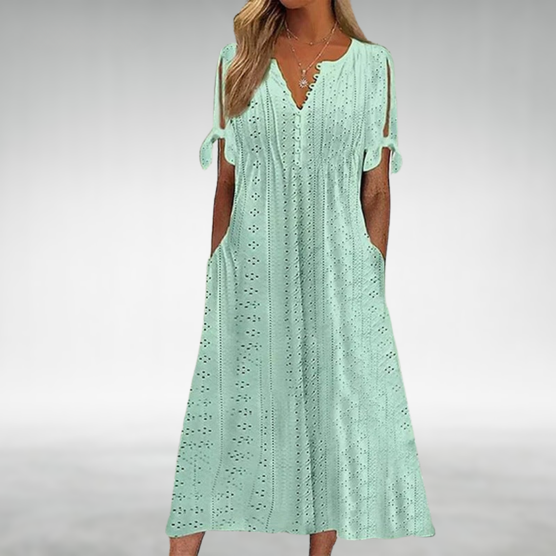 IMOGEN | FLOWING MIDI DRESS WITH ELEGANT DRAPE AND TUMMY COVERAGE
