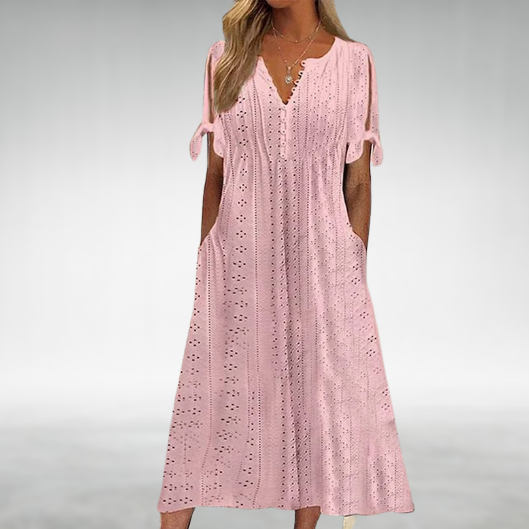 IMOGEN | FLOWING MIDI DRESS WITH ELEGANT DRAPE AND TUMMY COVERAGE