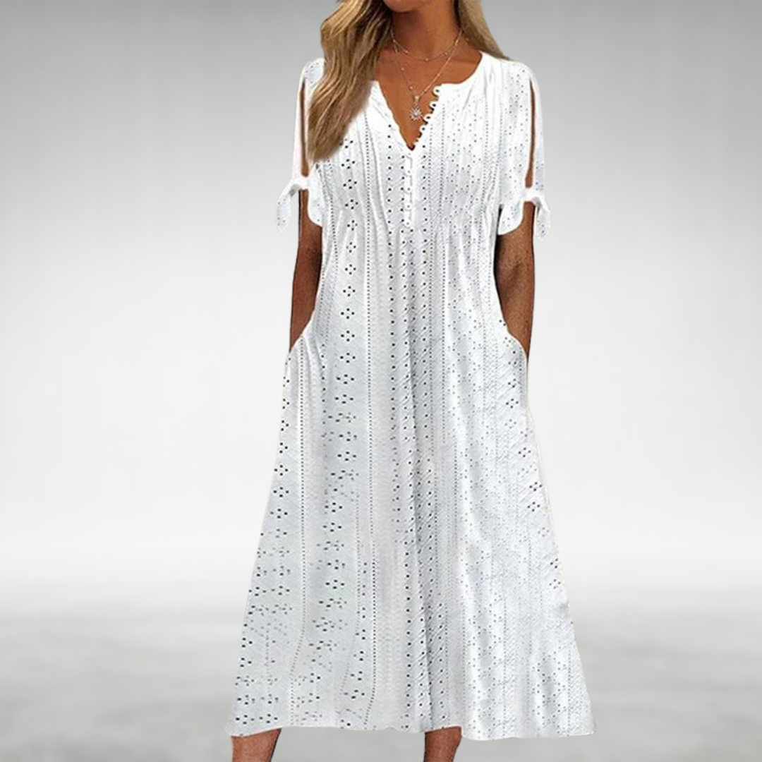 IMOGEN | FLOWING MIDI DRESS WITH ELEGANT DRAPE AND TUMMY COVERAGE