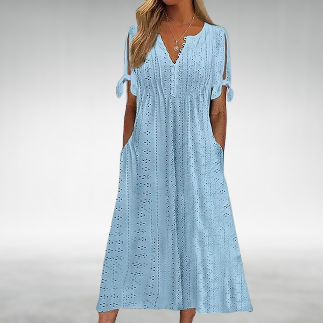 IMOGEN | FLOWING MIDI DRESS WITH ELEGANT DRAPE AND TUMMY COVERAGE