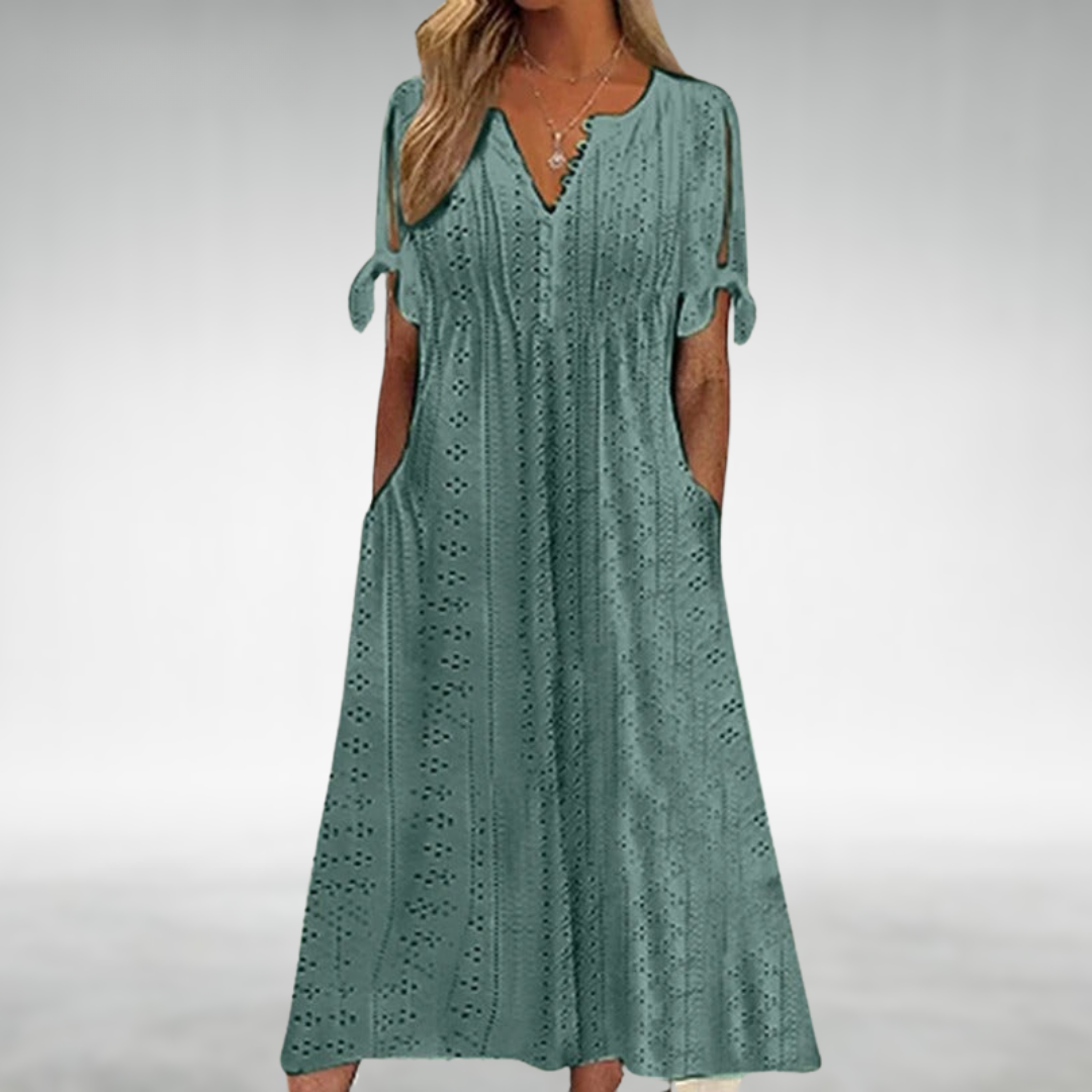 IMOGEN | FLOWING MIDI DRESS WITH ELEGANT DRAPE AND TUMMY COVERAGE