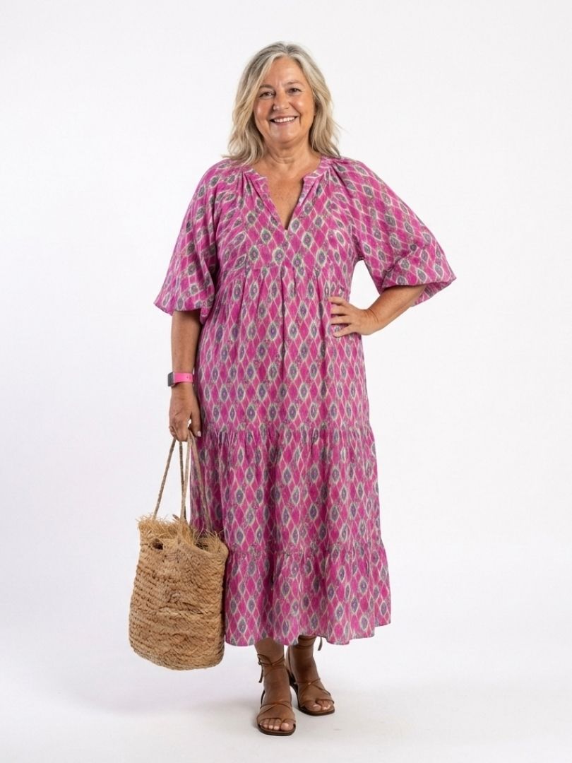APOLLINE | ELEGANT TIERED MIDI DRESS WITH FLATTERING DRAPE