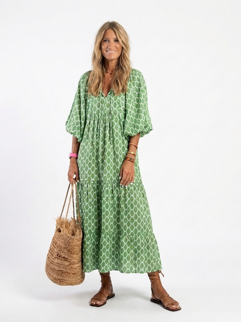 APOLLINE | ELEGANT TIERED MIDI DRESS WITH FLATTERING DRAPE