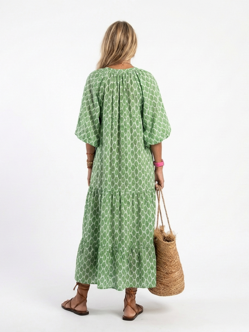 APOLLINE | ELEGANT TIERED MIDI DRESS WITH FLATTERING DRAPE