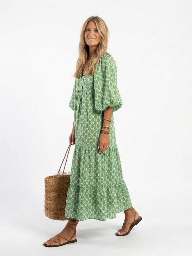 APOLLINE | ELEGANT TIERED MIDI DRESS WITH FLATTERING DRAPE