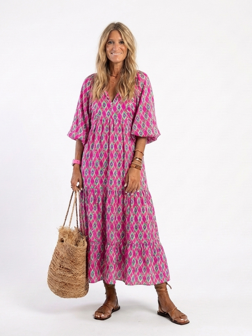 APOLLINE | ELEGANT TIERED MIDI DRESS WITH FLATTERING DRAPE