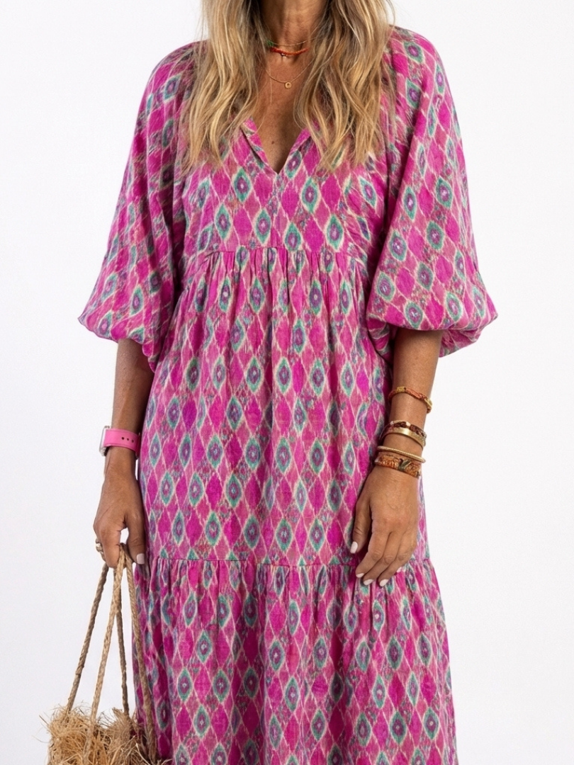 APOLLINE | ELEGANT TIERED MIDI DRESS WITH FLATTERING DRAPE