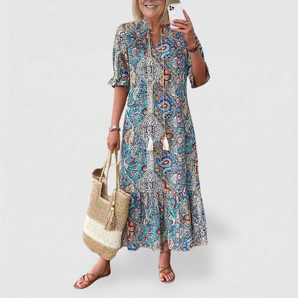 CLODAGH | FLATTERING BOHO MIDI DRESS WITH ELEGANT DRAPE