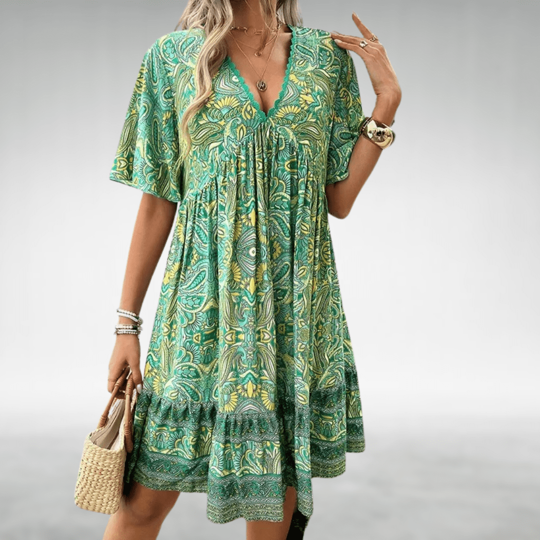 ELYSIA | LUXE BOHO PAISLEY V-NECK DRESS