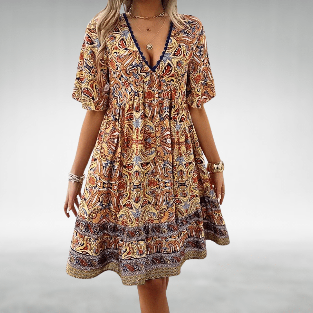 ELYSIA | LUXE BOHO PAISLEY V-NECK DRESS