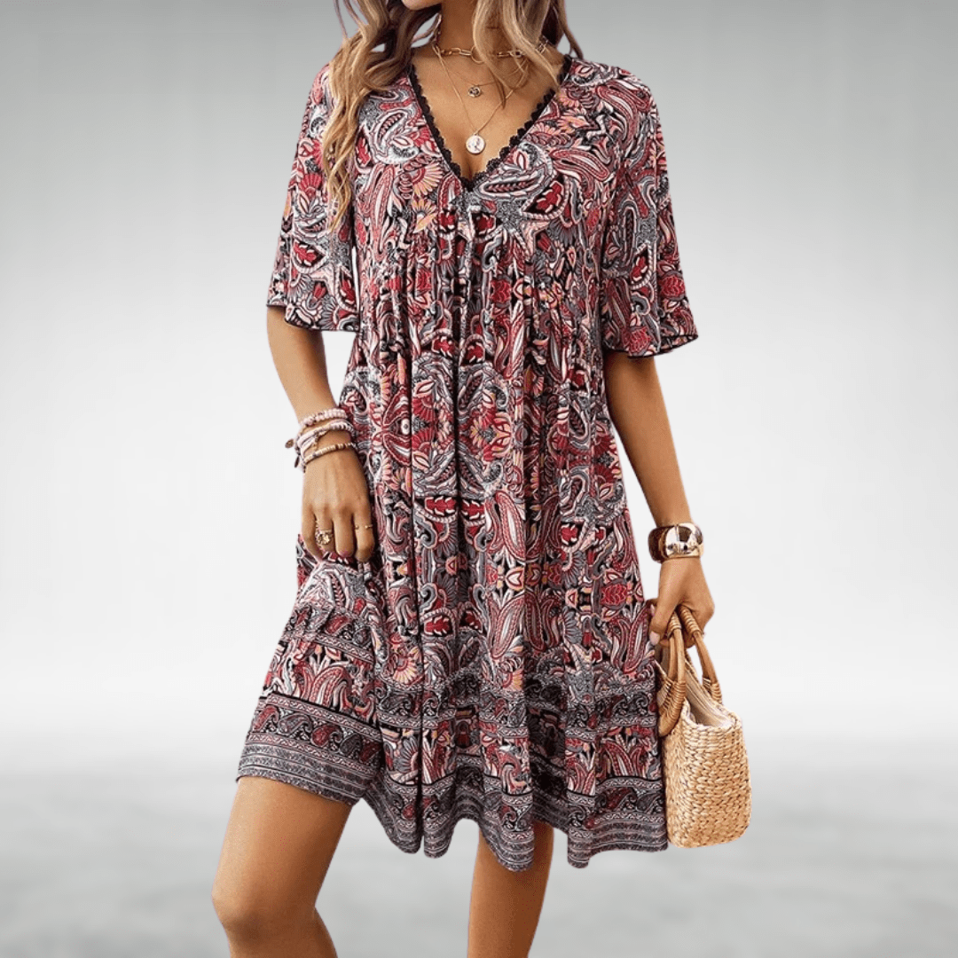 ELYSIA | LUXE BOHO PAISLEY V-NECK DRESS