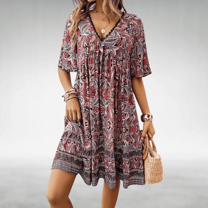 ELYSIA | LUXE BOHO PAISLEY V-NECK DRESS