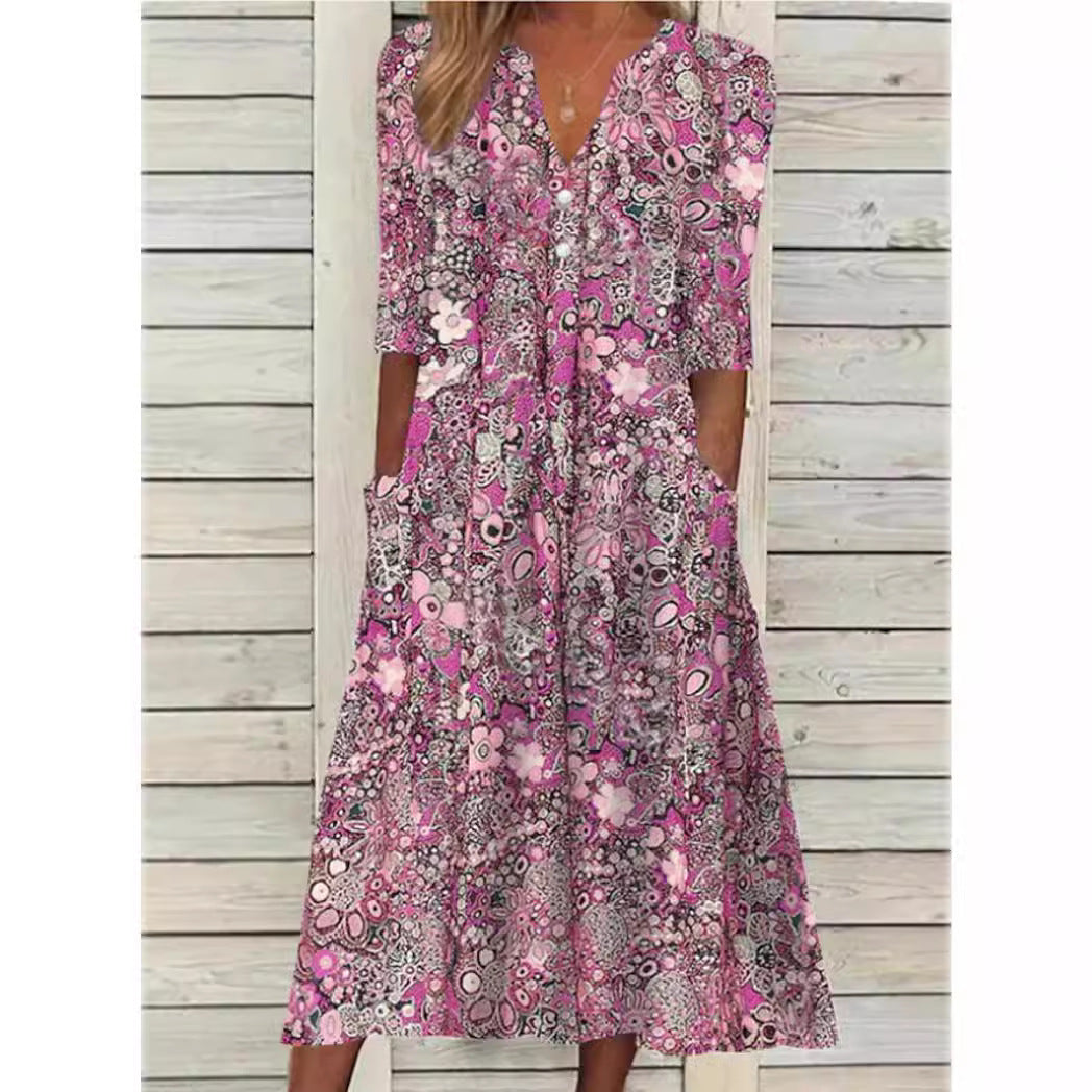 EMMA | ELEGANT FLORAL PRINT MIDI DRESS