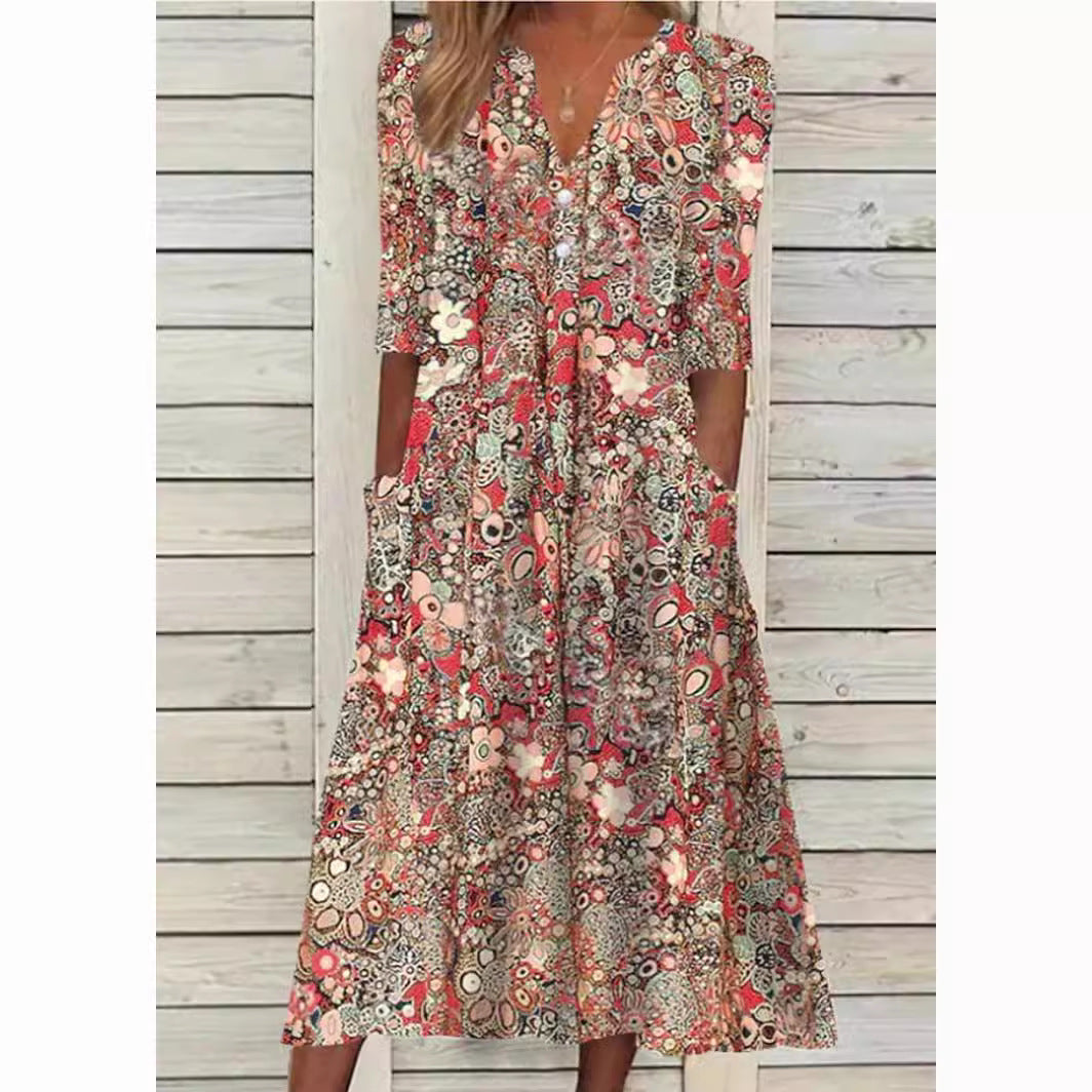 EMMA | ELEGANT FLORAL PRINT MIDI DRESS