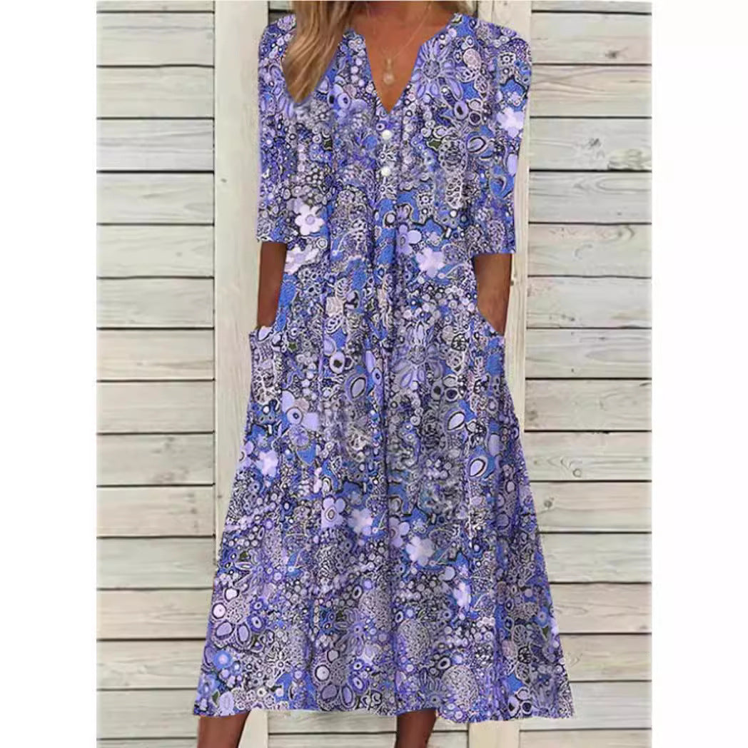 EMMA | ELEGANT FLORAL PRINT MIDI DRESS