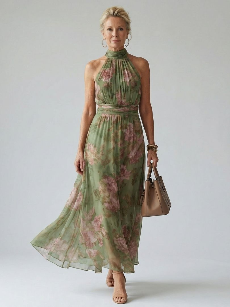 MIRELLE | ELEGANT HALTER MIDI DRESS WITH FLATTERING SILHOUETTE