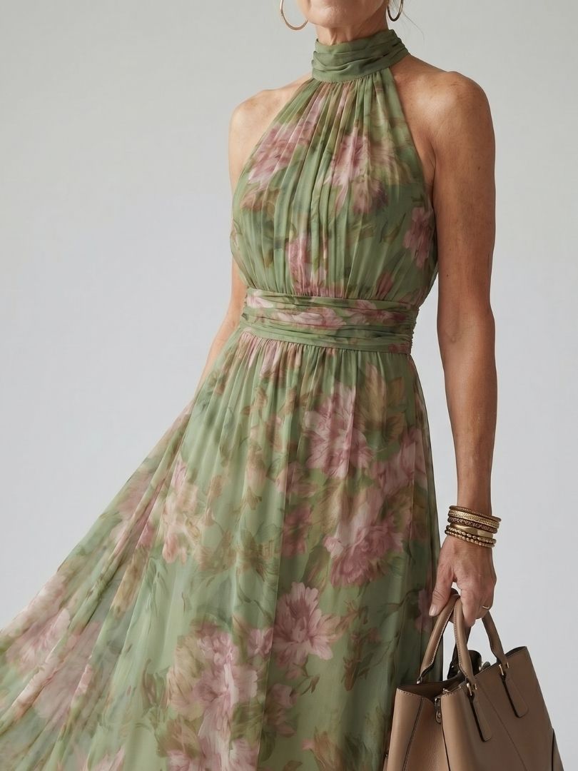 MIRELLE | ELEGANT HALTER MIDI DRESS WITH FLATTERING SILHOUETTE