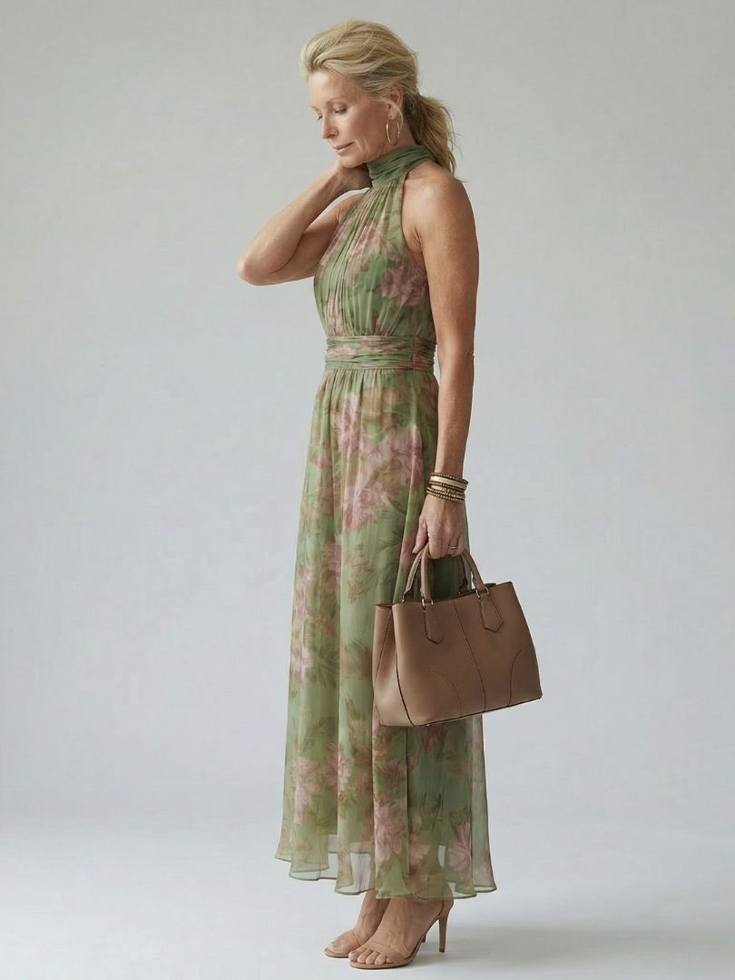 MIRELLE | ELEGANT HALTER MIDI DRESS WITH FLATTERING SILHOUETTE
