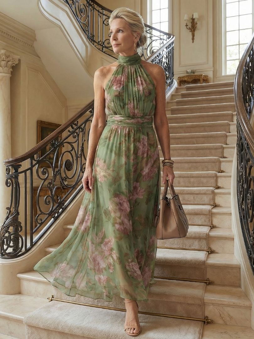 MIRELLE | ELEGANT HALTER MIDI DRESS WITH FLATTERING SILHOUETTE