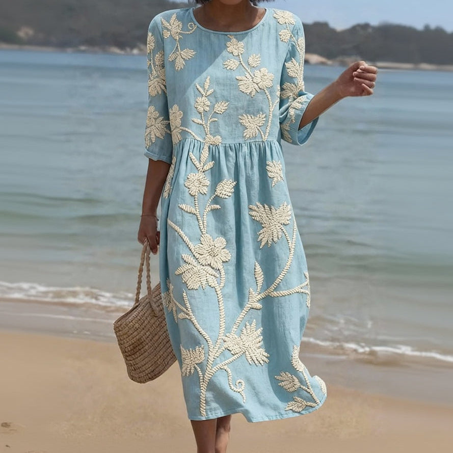 ELIZA | FLOWING FLORAL MIDI DRESS WITH FLATTERING DRAPE