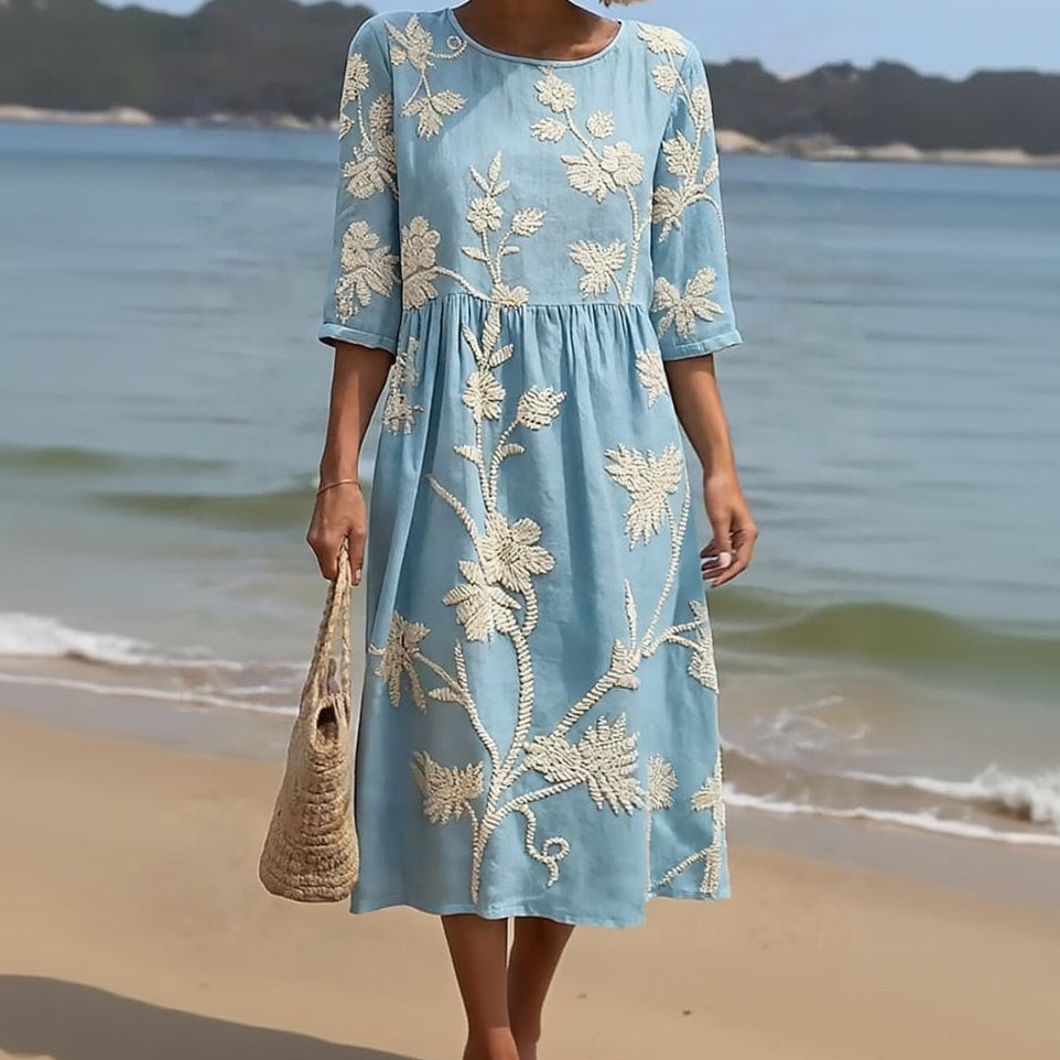 ELIZA | FLOWING FLORAL MIDI DRESS WITH FLATTERING DRAPE