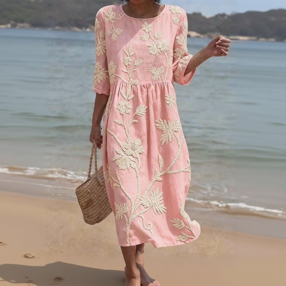 ELIZA | FLOWING FLORAL MIDI DRESS WITH FLATTERING DRAPE
