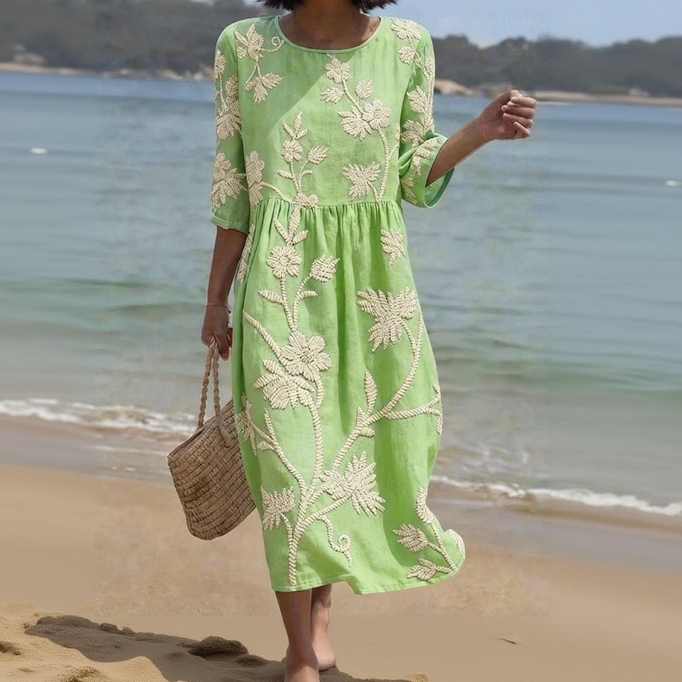 ELIZA | FLOWING FLORAL MIDI DRESS WITH FLATTERING DRAPE