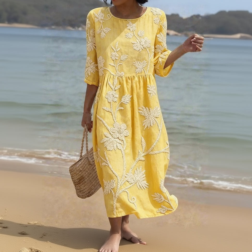 ELIZA | FLOWING FLORAL MIDI DRESS WITH FLATTERING DRAPE