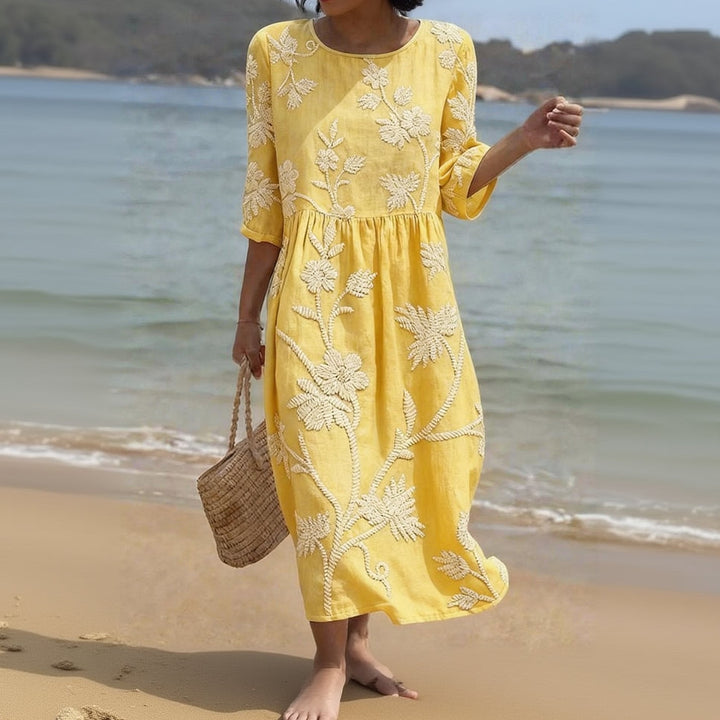 ELIZA | FLOWING FLORAL MIDI DRESS WITH FLATTERING DRAPE