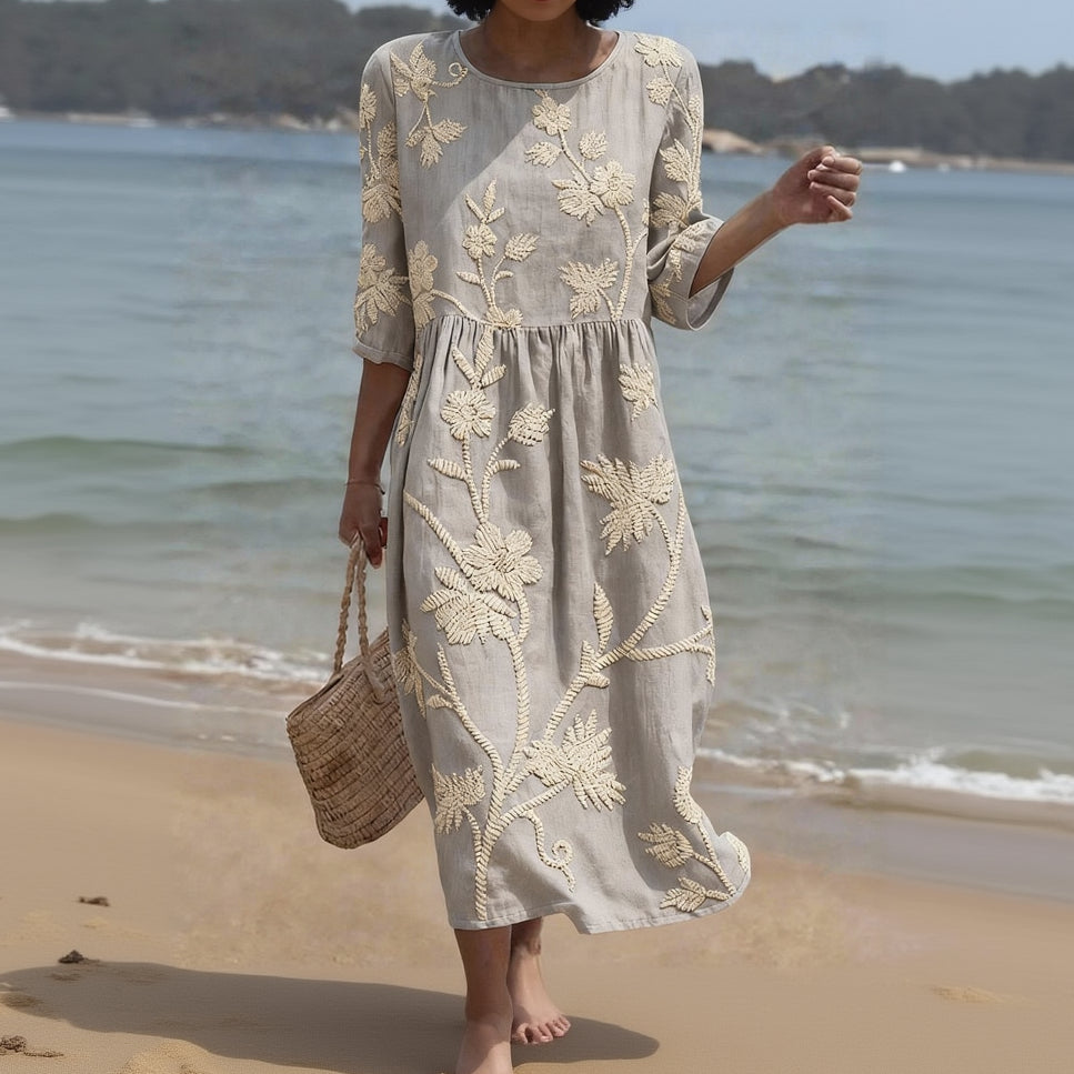 ELIZA | FLOWING FLORAL MIDI DRESS WITH FLATTERING DRAPE