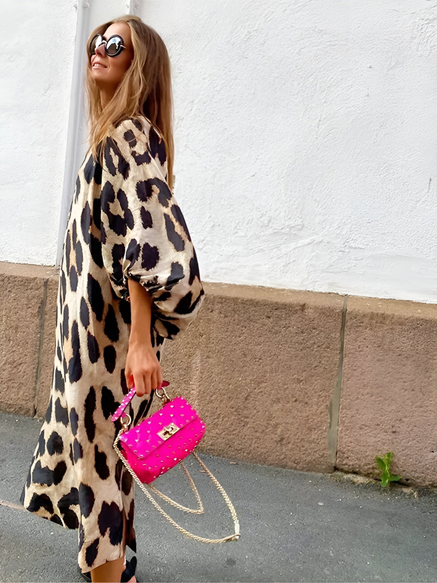 GRACE | FLATTERING LEOPARD PRINT MIDI DRESS WITH ELEGANT DRAPE