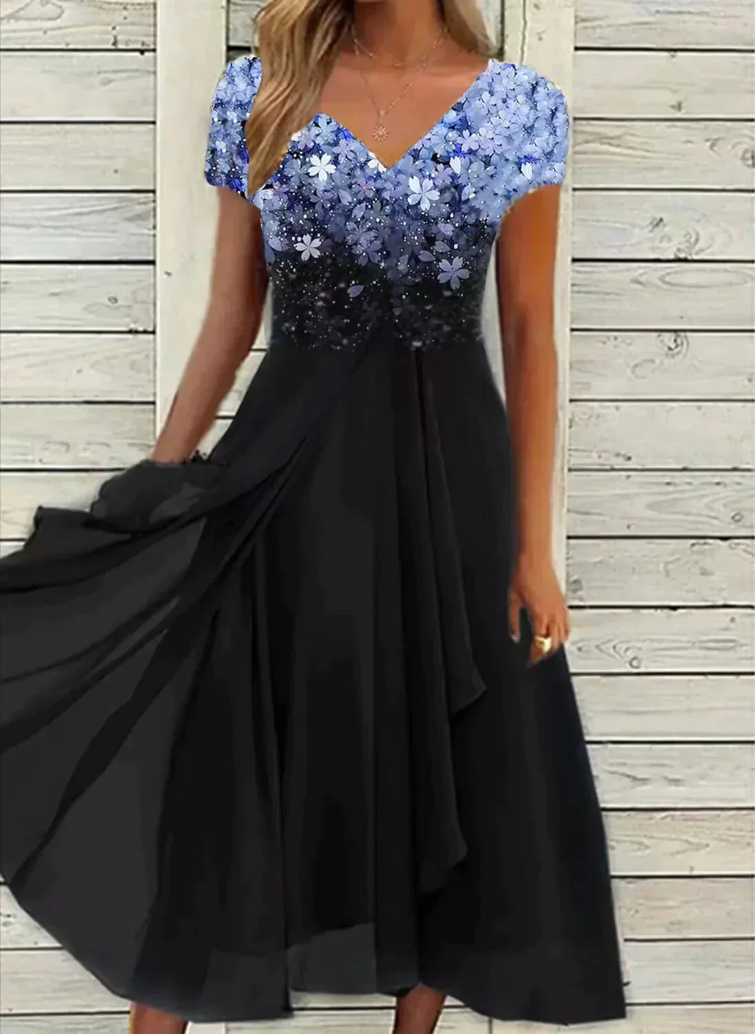 HAVEN | ELEGANT FLORAL GRADIENT MIDI DRESS