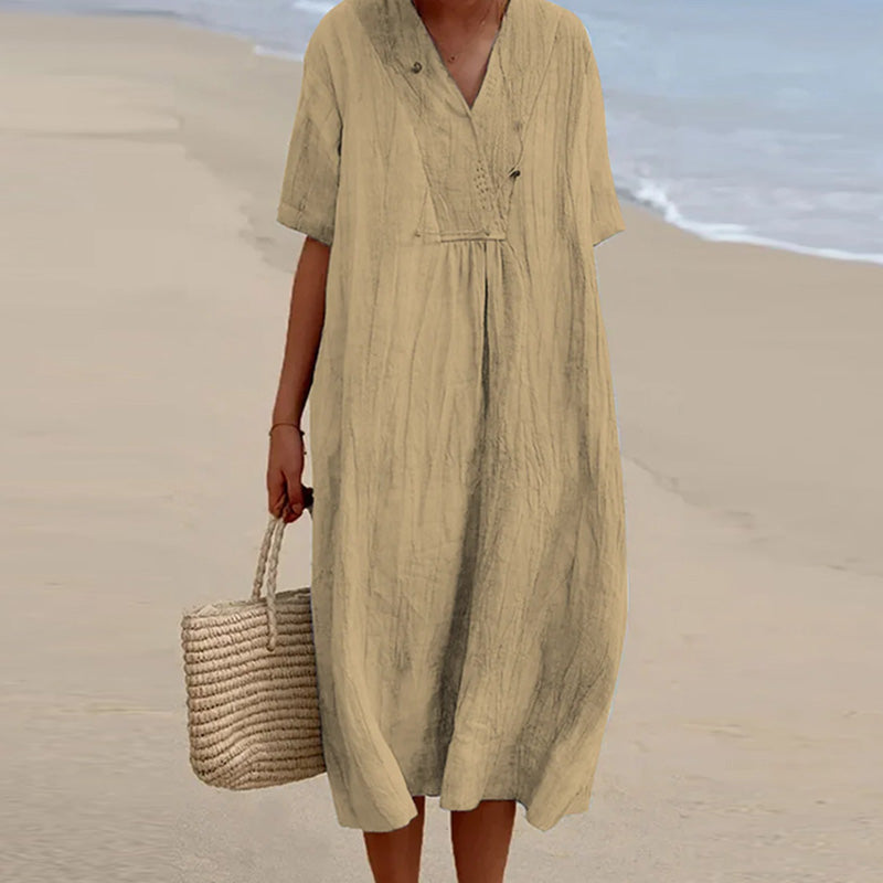 GINA | ELEGANT LINEN TUMMY-COVERAGE DRESS