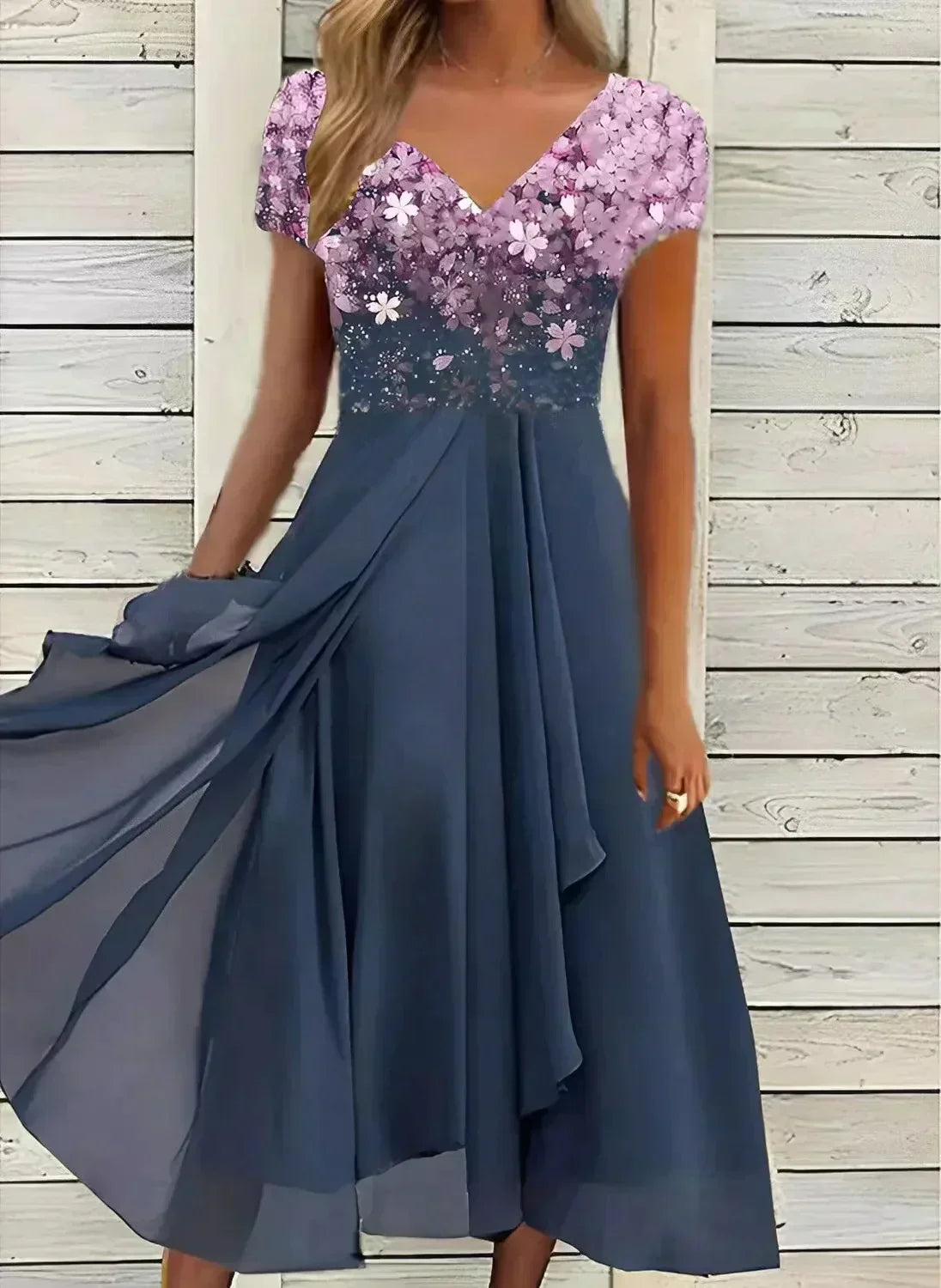 HAVEN | ELEGANT FLORAL GRADIENT MIDI DRESS