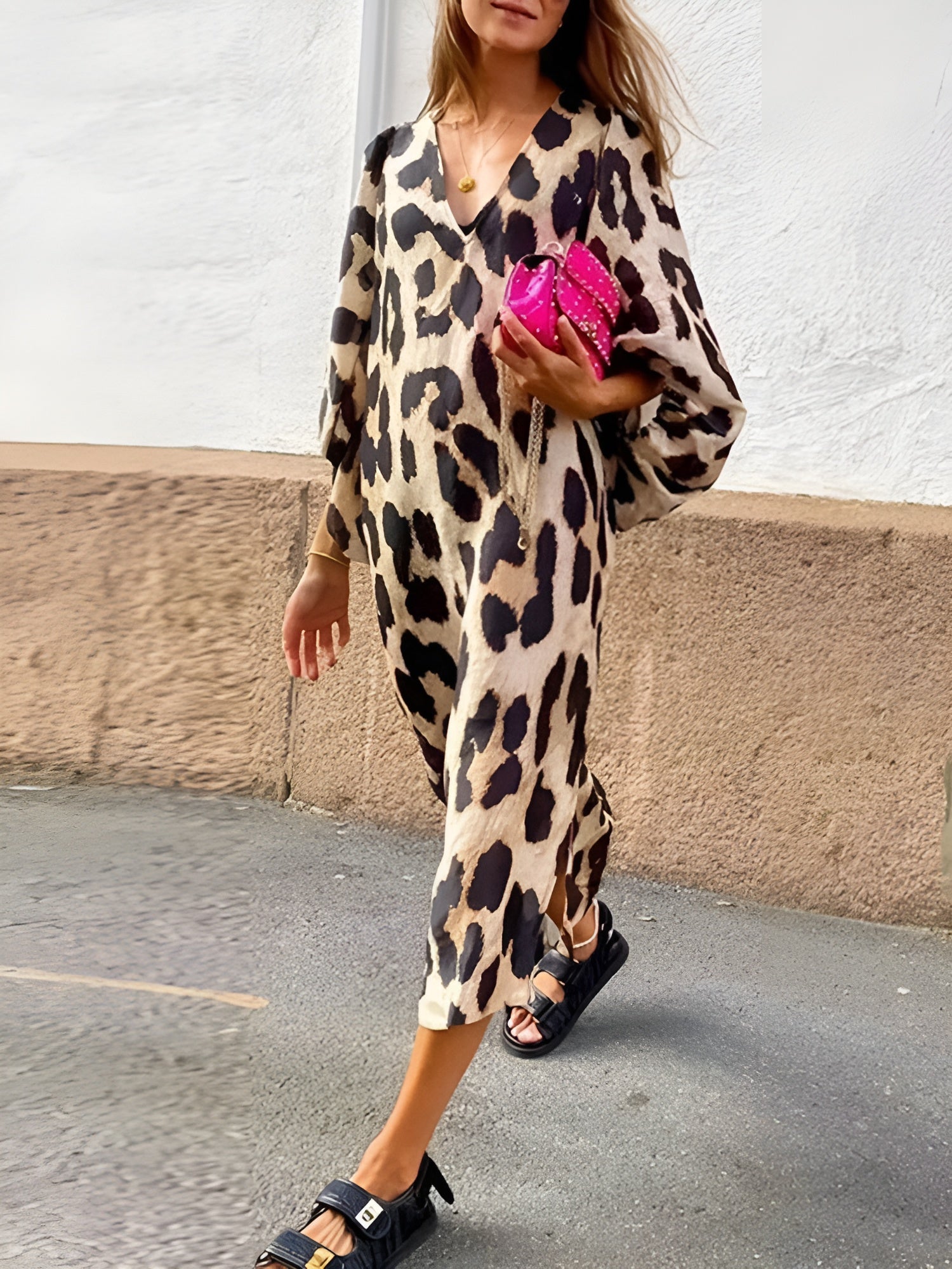GRACE | FLATTERING LEOPARD PRINT MIDI DRESS WITH ELEGANT DRAPE