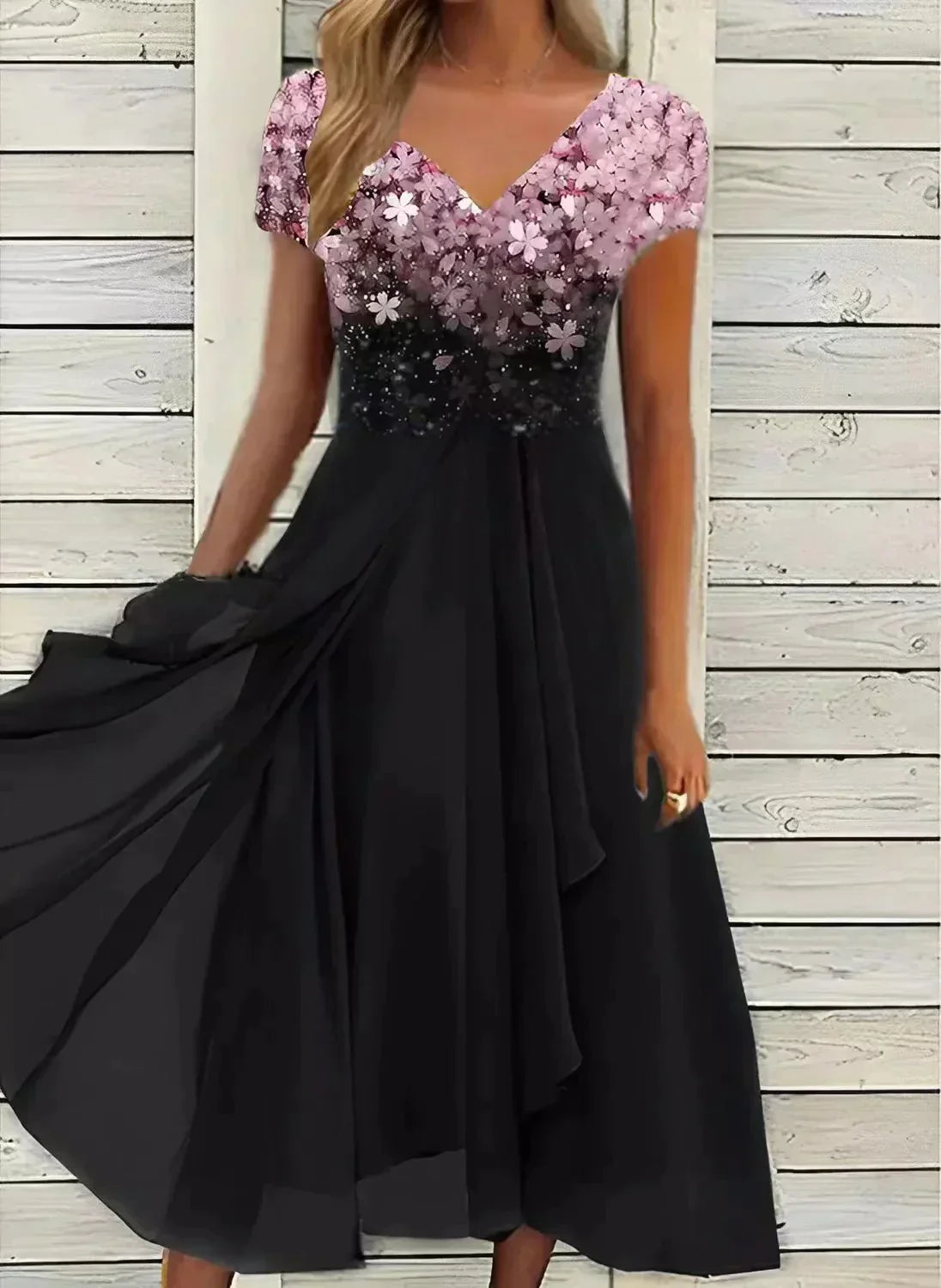 HAVEN | ELEGANT FLORAL GRADIENT MIDI DRESS