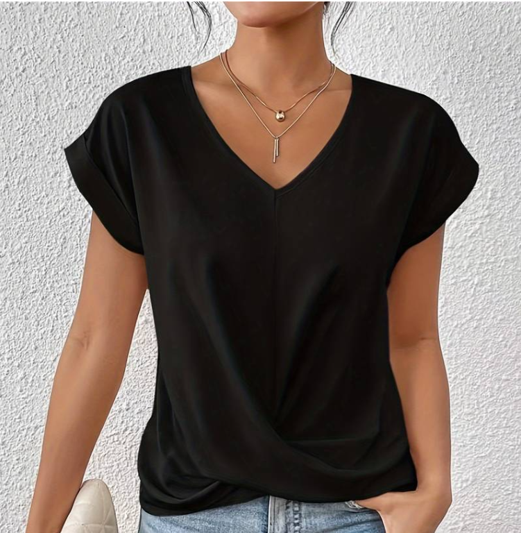 GEMMA | ELEGANT TWIST-FRONT V-NECK TOP