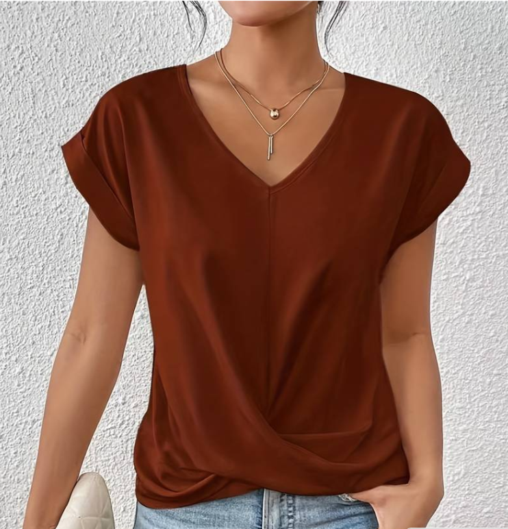 GEMMA | ELEGANT TWIST-FRONT V-NECK TOP