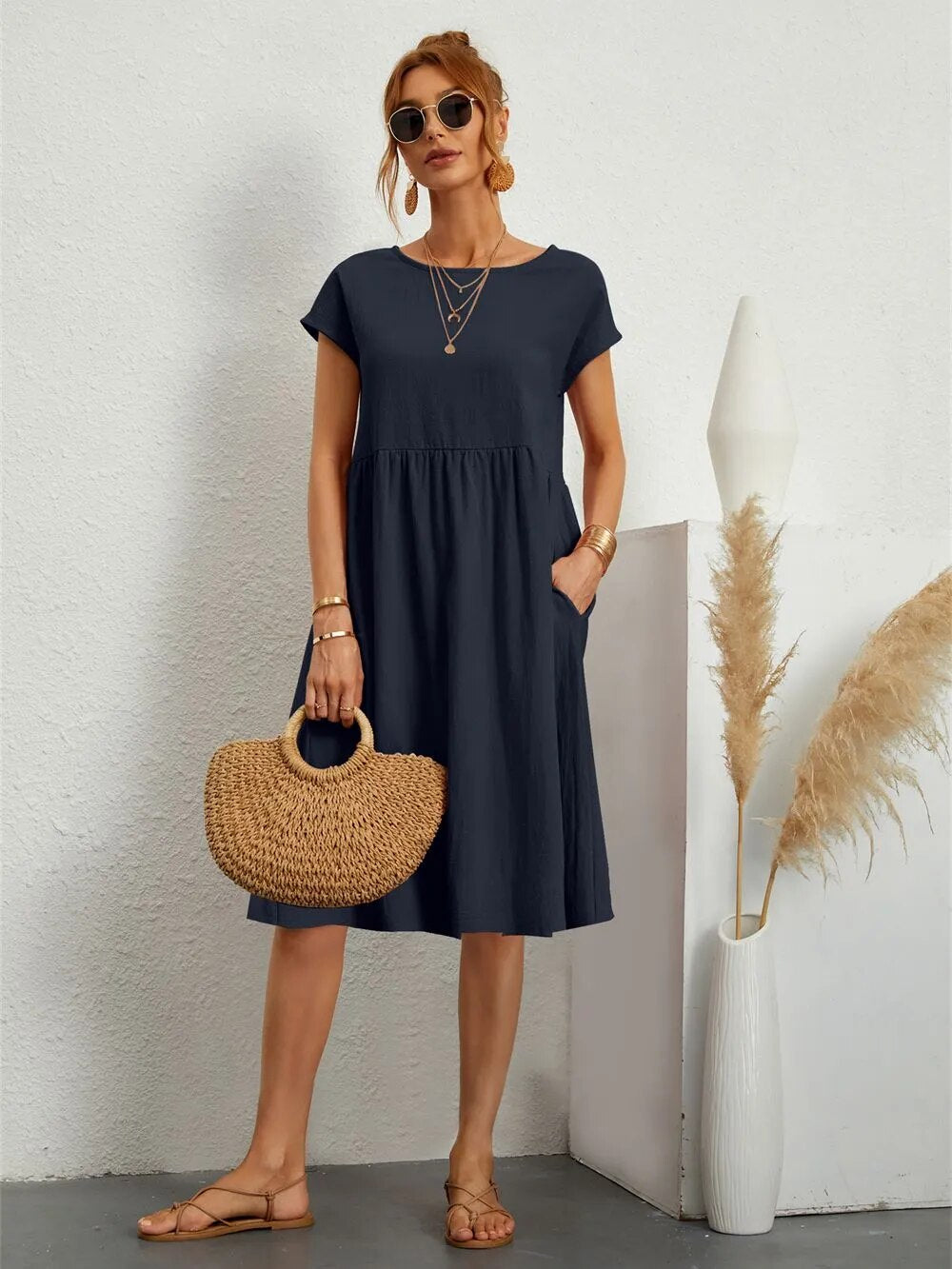 MILA | ELEGANT DRAPED DRESS WITH FLATTERING TUMMY COVERAGE
