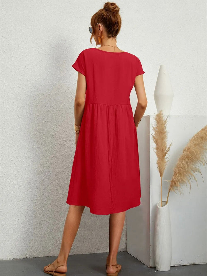 MILA | ELEGANT DRAPED DRESS WITH FLATTERING TUMMY COVERAGE