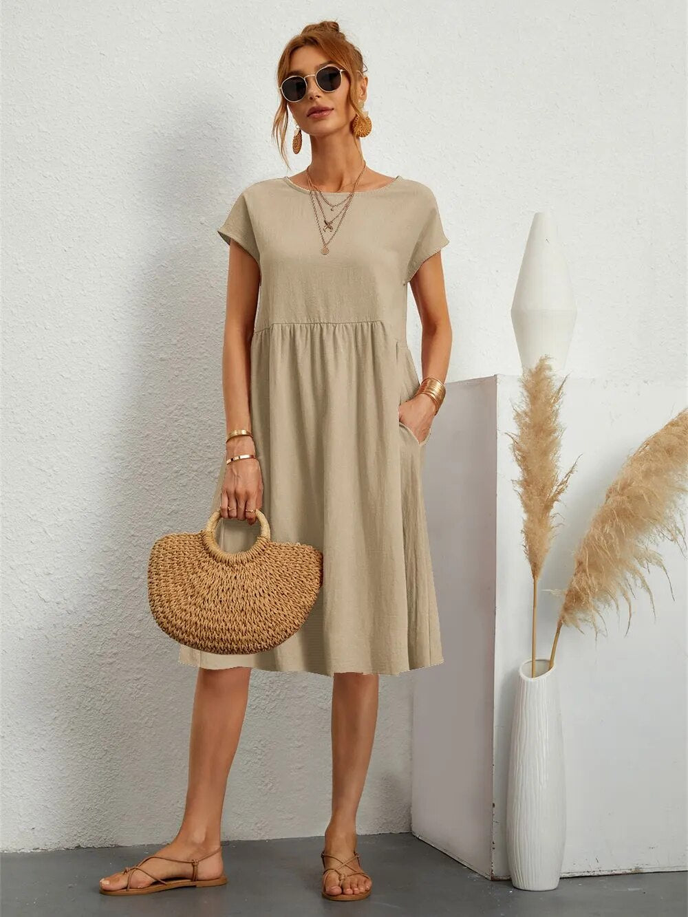 MILA | ELEGANT DRAPED DRESS WITH FLATTERING TUMMY COVERAGE