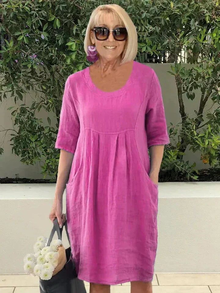MALEY | ELEGANT COTTON-LINEN TUMMY-COVERAGE DRESS