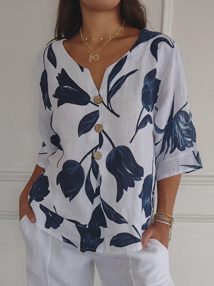 PENELOPE | WRINKLE-RESISTANT FLORAL BLOUSE WITH REFINED CHARM