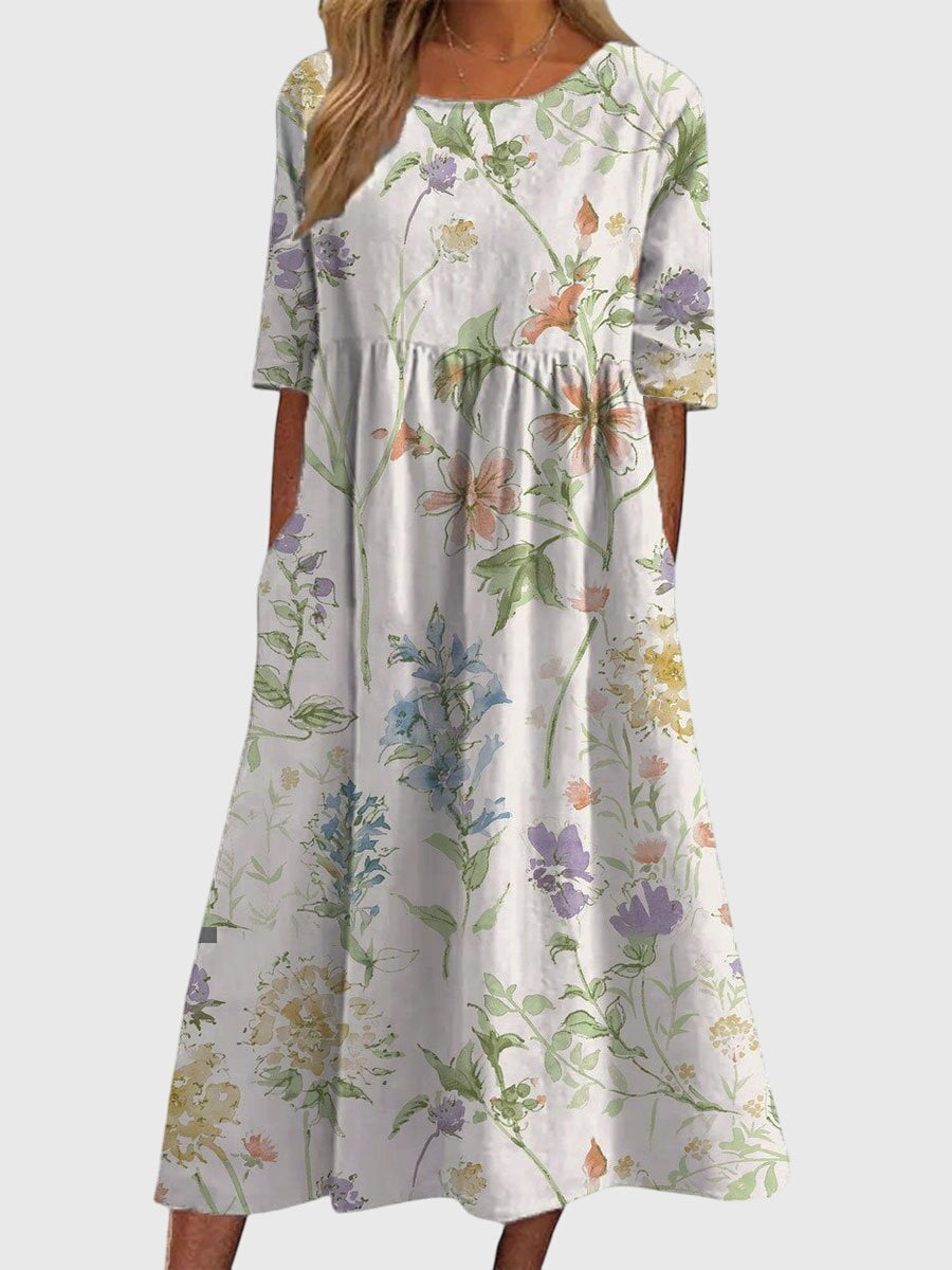 ELEANOR | FLOWING MIDI DRESS WITH EMBROIDERED ELEGANCE
