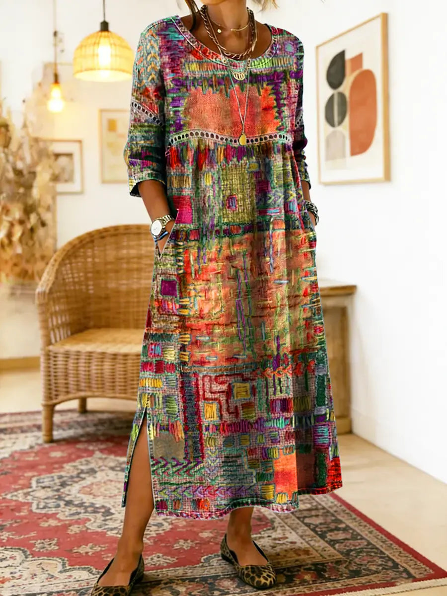 CORA | RELAXED FIT PATCHWORK DRESS WITH FLOWING SILHOUETTE