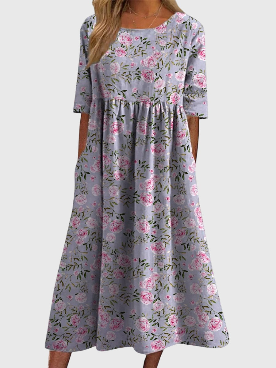ELEANOR | FLOWING MIDI DRESS WITH EMBROIDERED ELEGANCE