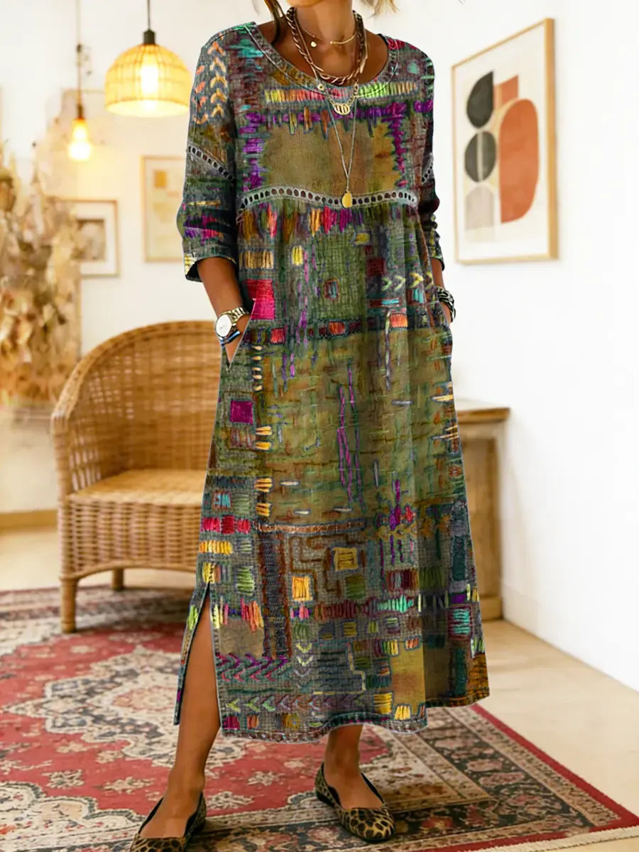 CORA | RELAXED FIT PATCHWORK DRESS WITH FLOWING SILHOUETTE