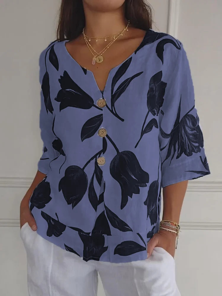 PENELOPE | WRINKLE-RESISTANT FLORAL BLOUSE WITH REFINED CHARM