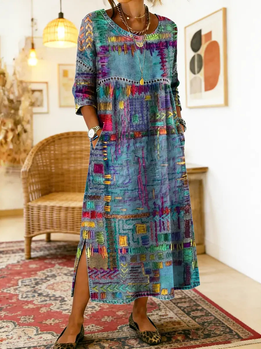 CORA | RELAXED FIT PATCHWORK DRESS WITH FLOWING SILHOUETTE