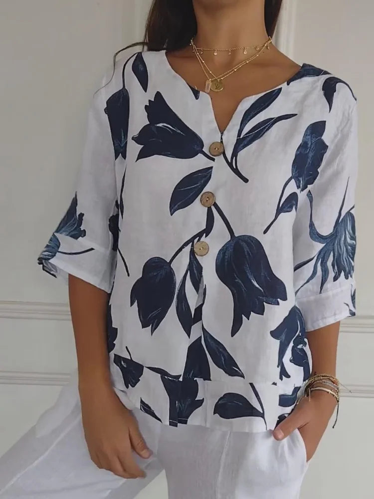 PENELOPE | WRINKLE-RESISTANT FLORAL BLOUSE WITH REFINED CHARM